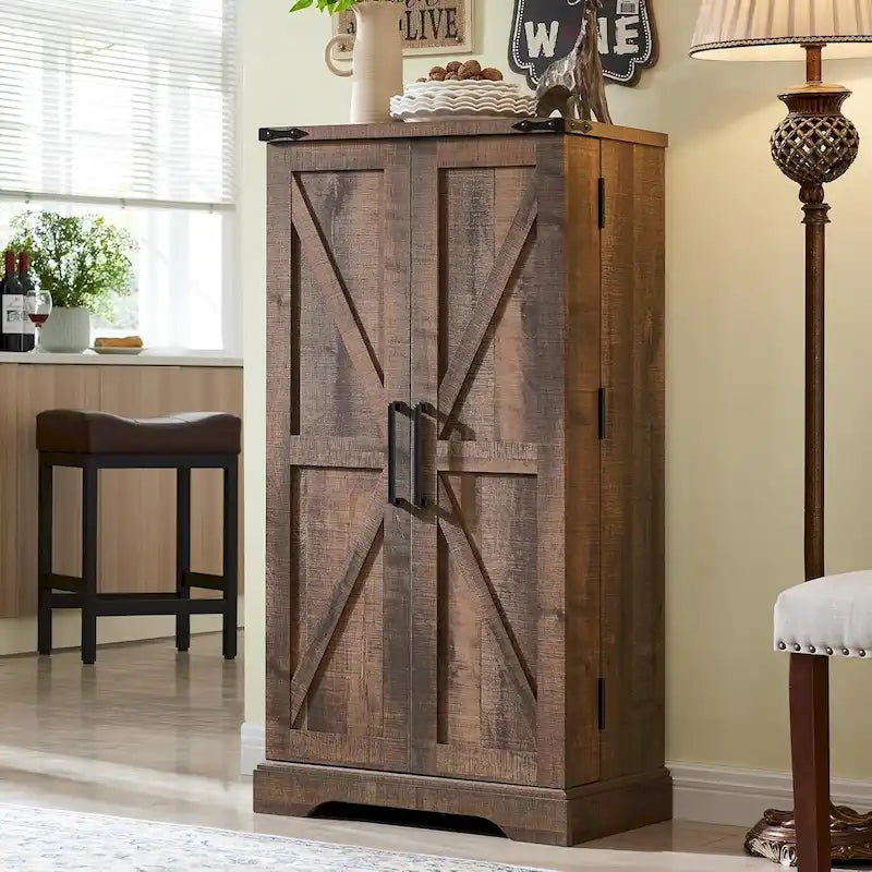 Meuble de rangement pour cuisine de ferme avec portes de grange – 120 cm