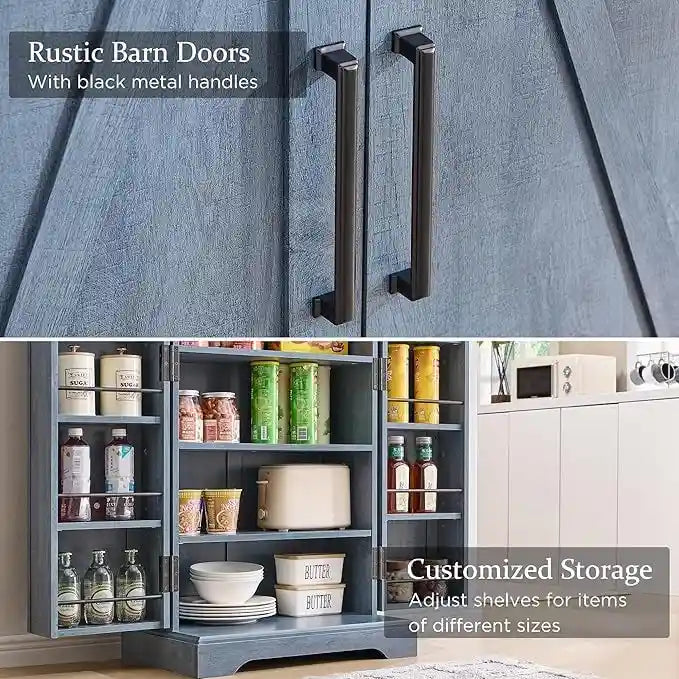 Meuble de rangement pour cuisine de ferme avec portes de grange – 120 cm