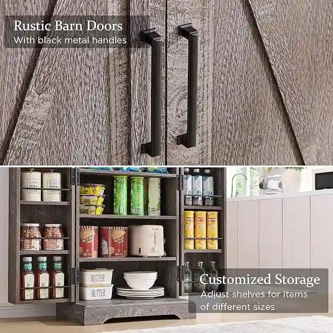 Meuble de rangement pour cuisine de ferme avec portes de grange – 120 cm