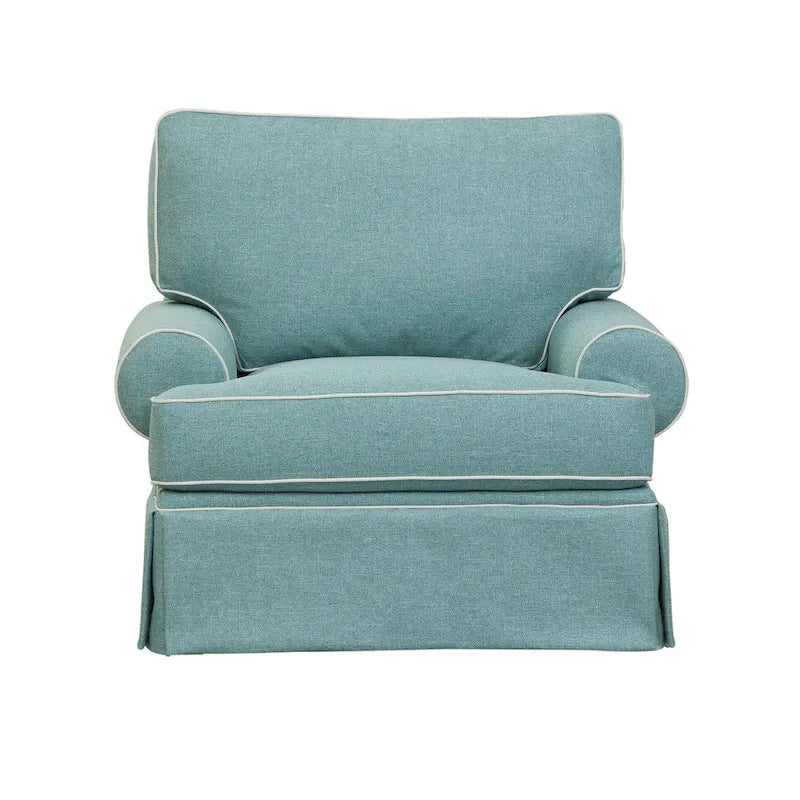 Fauteuil rembourré Coastal Aqua avec accoudoirs ronds et jupe ajustée