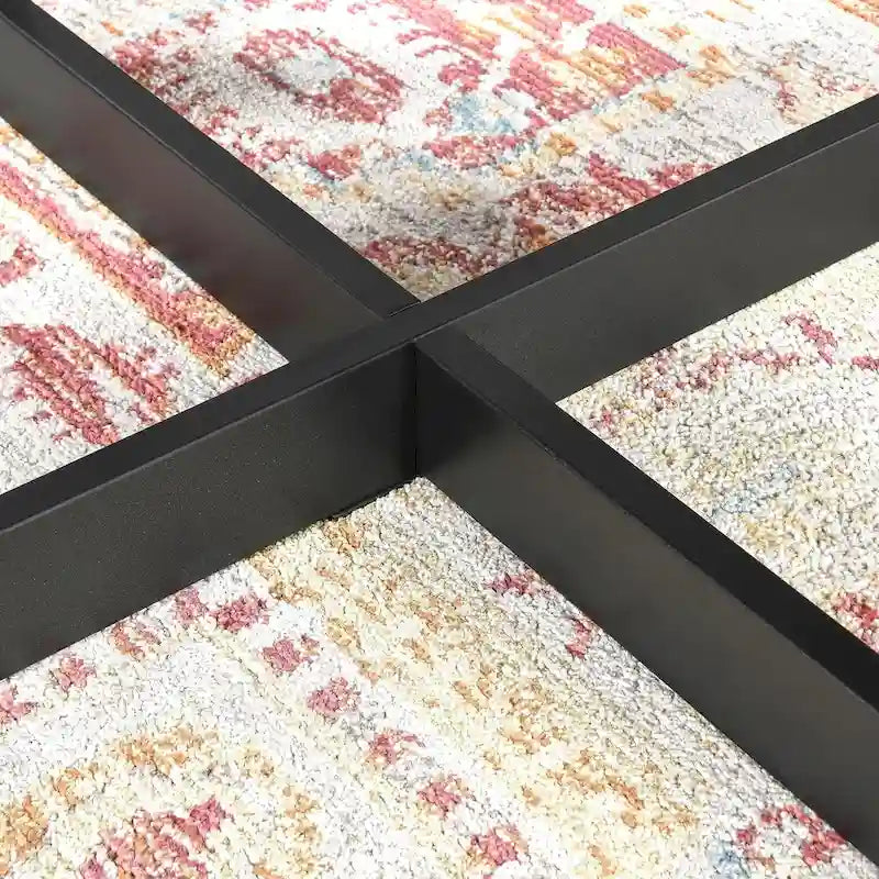 Table basse ovale en frêne avec piètement croisé en fer et étagère à 2 niveaux