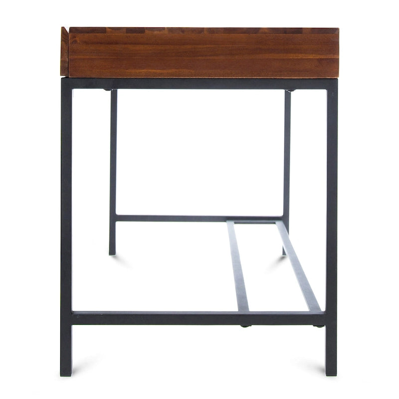 Bureau industriel en bois d'acacia avec 2 tiroirs et cadre en fer – Noyer foncé