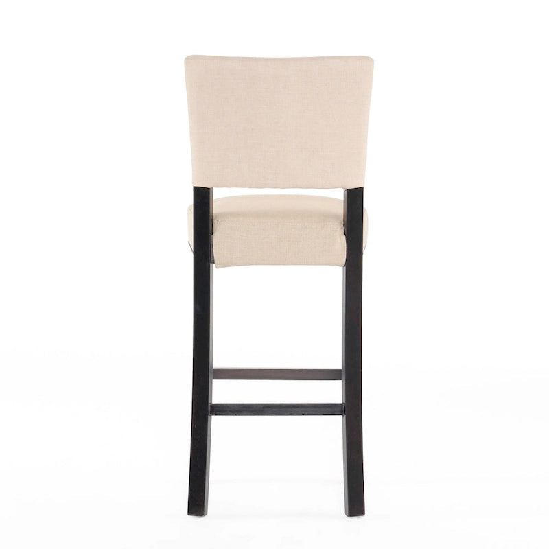 Tabouret de bar contemporain en lin avec garniture cloutée
