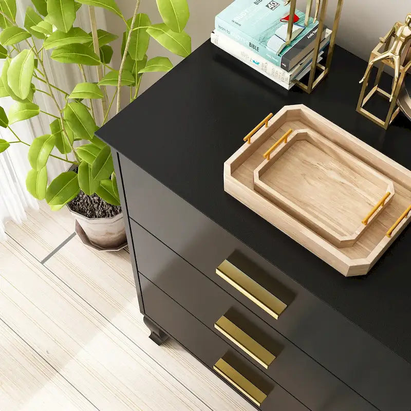 Commode double 6 tiroirs de 120 cm de large avec pieds incurvés, style Mid-Century Modern