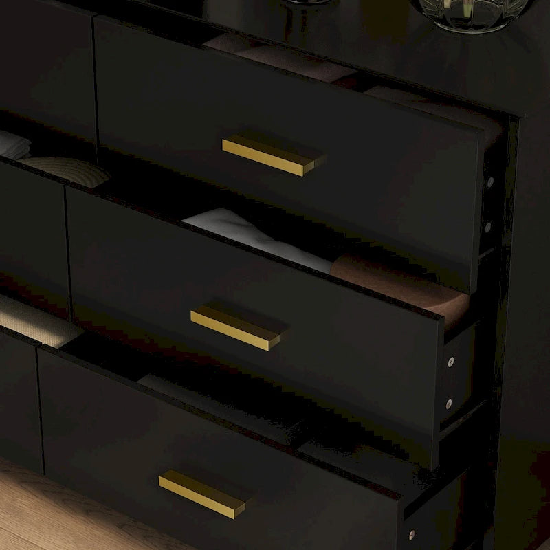 Commode double 6 tiroirs de 120 cm de large avec pieds incurvés, style Mid-Century Modern