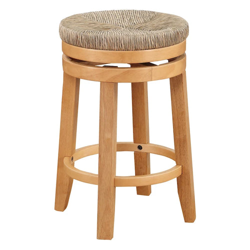 Tabouret pivotant de 66 cm (hauteur comptoir) avec assise en jonc de mer tressé et cadre en bois massif
