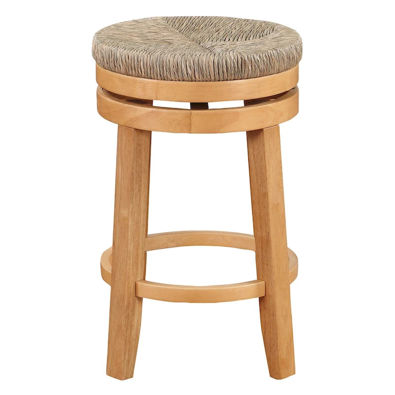 Tabouret pivotant de 66 cm (hauteur comptoir) avec assise en jonc de mer tressé et cadre en bois massif