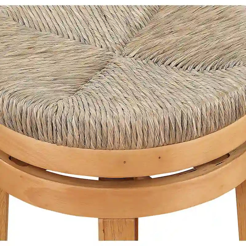 Tabouret pivotant de 66 cm (hauteur comptoir) avec assise en jonc de mer tressé et cadre en bois massif