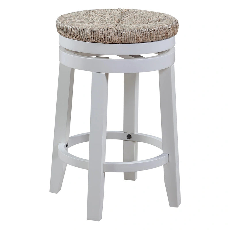 Tabouret pivotant de 66 cm (hauteur comptoir) avec assise en jonc de mer tressé et cadre en bois massif