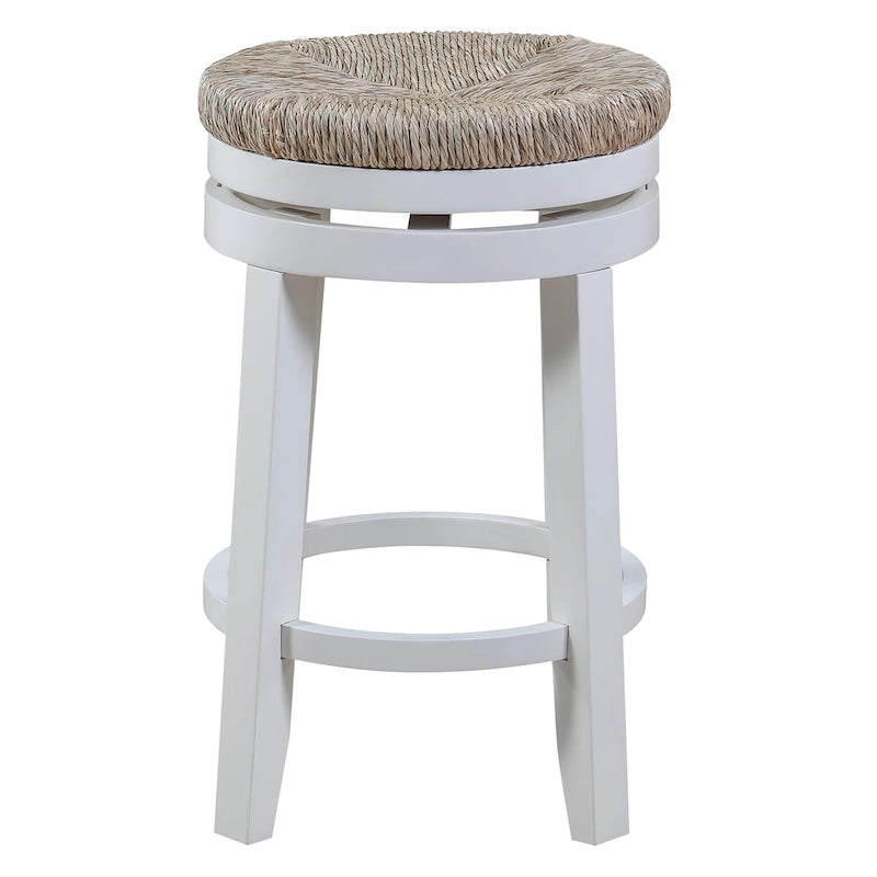 Tabouret pivotant de 66 cm (hauteur comptoir) avec assise en jonc de mer tressé et cadre en bois massif