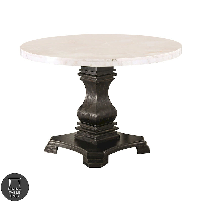Table de salle à manger ronde de 48 pouces à plateau en marbre et pied sculpté en bois