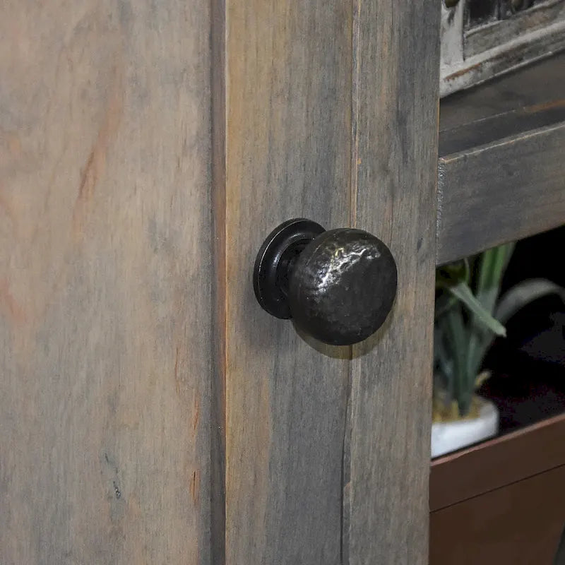 Meuble TV en bois massif rustique de 84 po avec portes et étagères ouvertes – Fini bois de grange