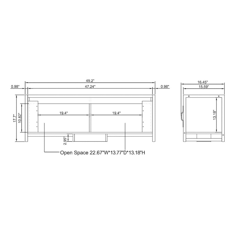Banc de rangement industriel en chêne avec pieds en fer et portes d'armoire
