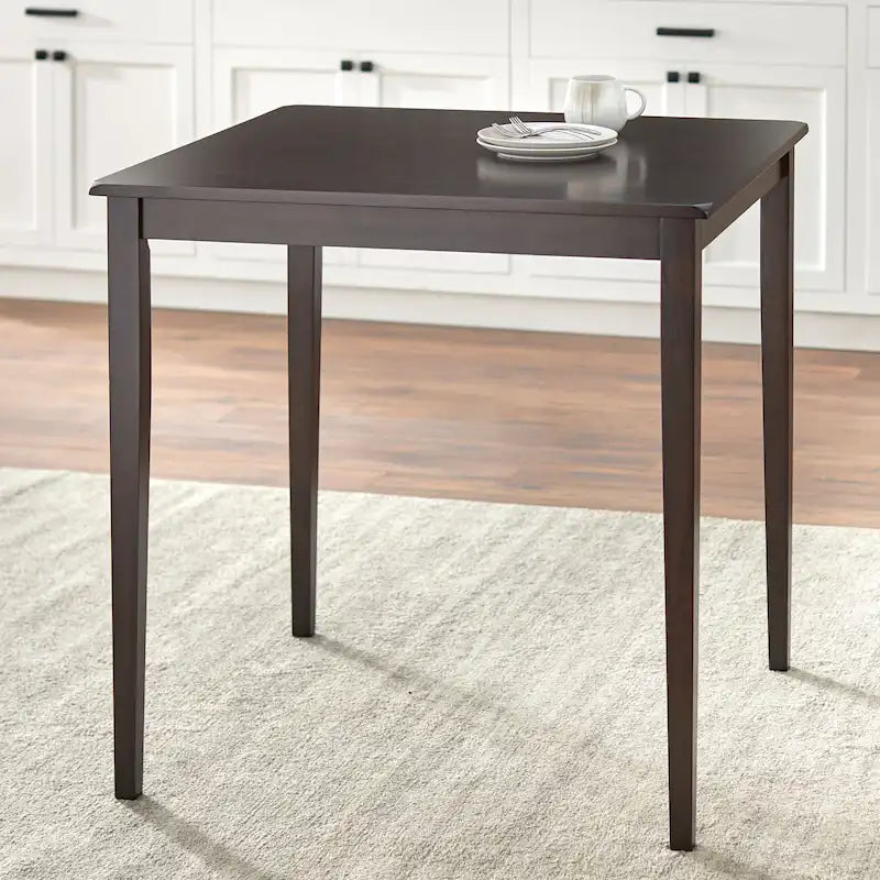 Table à manger carrée, hauteur comptoir, en pin massif avec pieds et finition légèrement vieillie