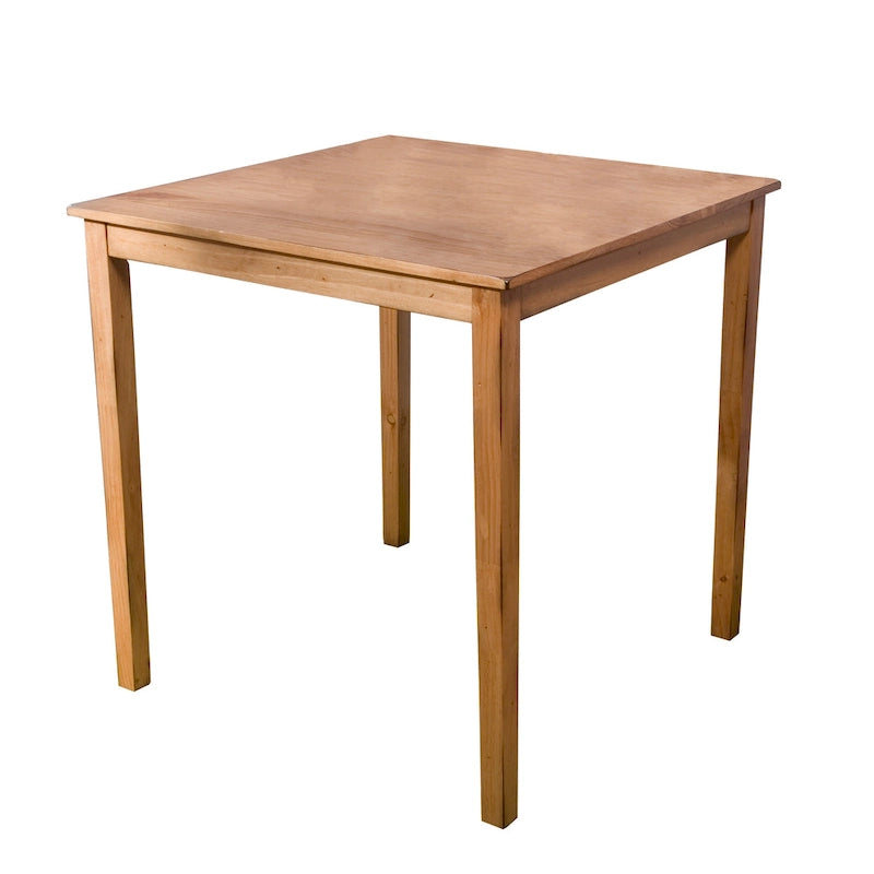 Table à manger carrée, hauteur comptoir, en pin massif avec pieds et finition légèrement vieillie