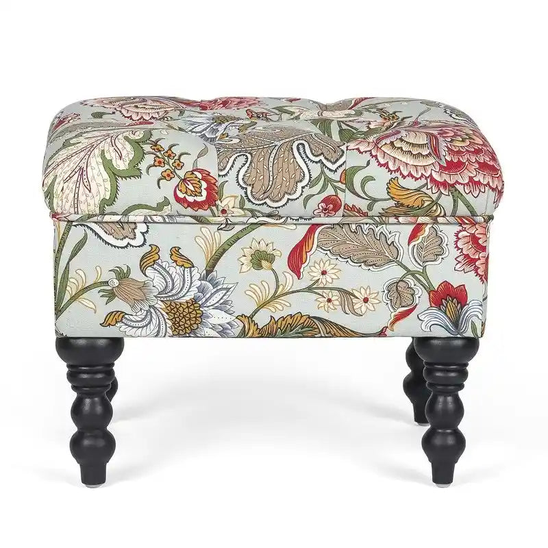 Repose-Pieds et Banc de Coiffeuse Matelassé à Motif Floral avec Cadre en Bois Massif