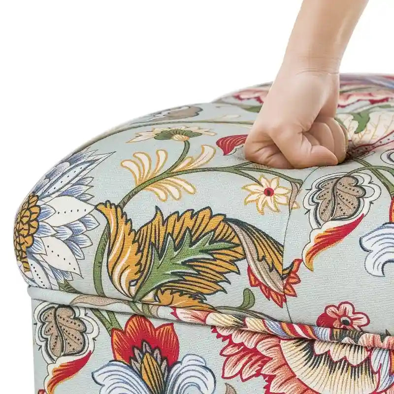 Repose-Pieds et Banc de Coiffeuse Matelassé à Motif Floral avec Cadre en Bois Massif