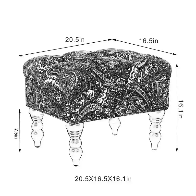 Repose-Pieds et Banc de Coiffeuse Matelassé à Motif Floral avec Cadre en Bois Massif