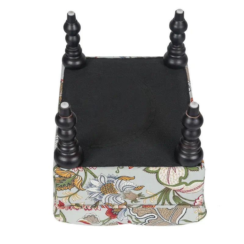 Repose-Pieds et Banc de Coiffeuse Matelassé à Motif Floral avec Cadre en Bois Massif