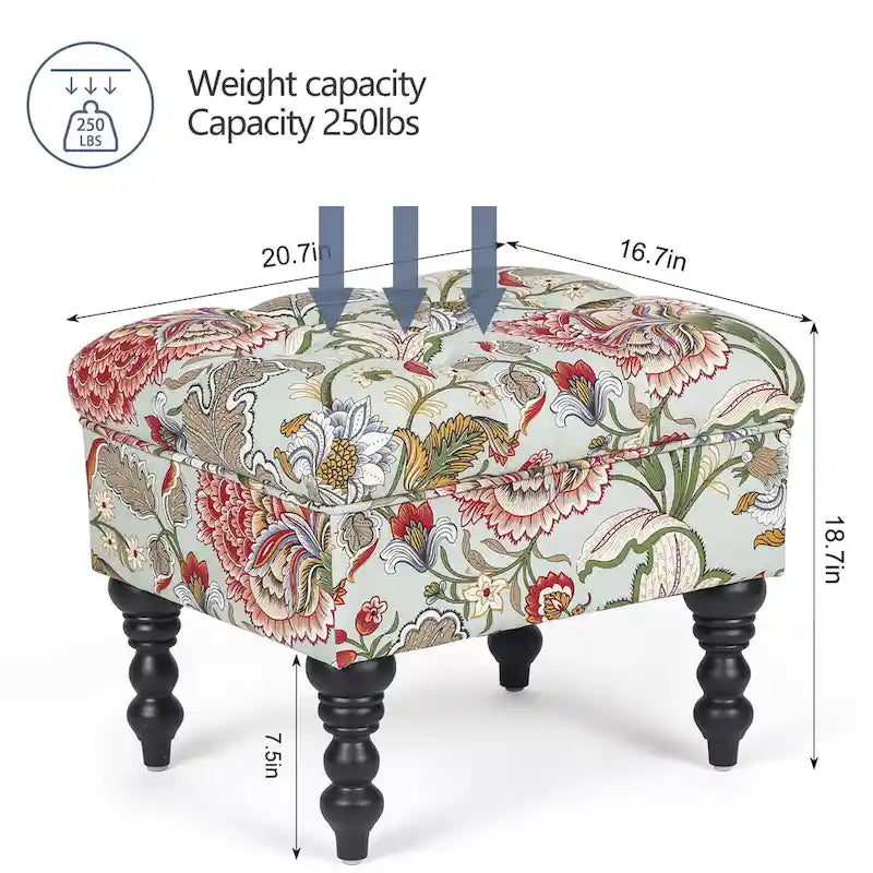 Repose-Pieds et Banc de Coiffeuse Matelassé à Motif Floral avec Cadre en Bois Massif