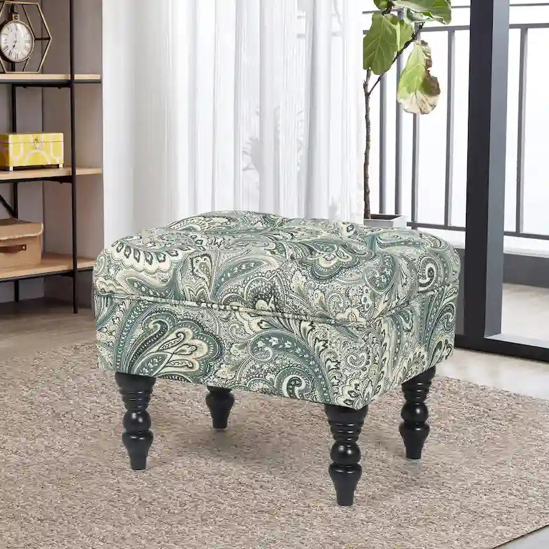 Repose-Pieds et Banc de Coiffeuse Matelassé à Motif Floral avec Cadre en Bois Massif
