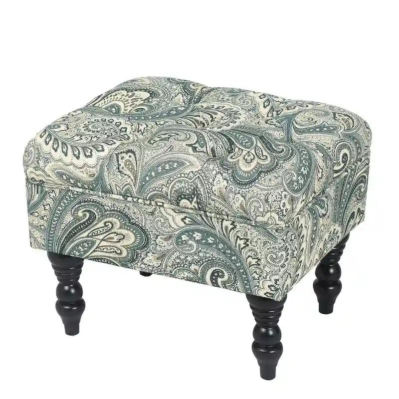 Repose-Pieds et Banc de Coiffeuse Matelassé à Motif Floral avec Cadre en Bois Massif