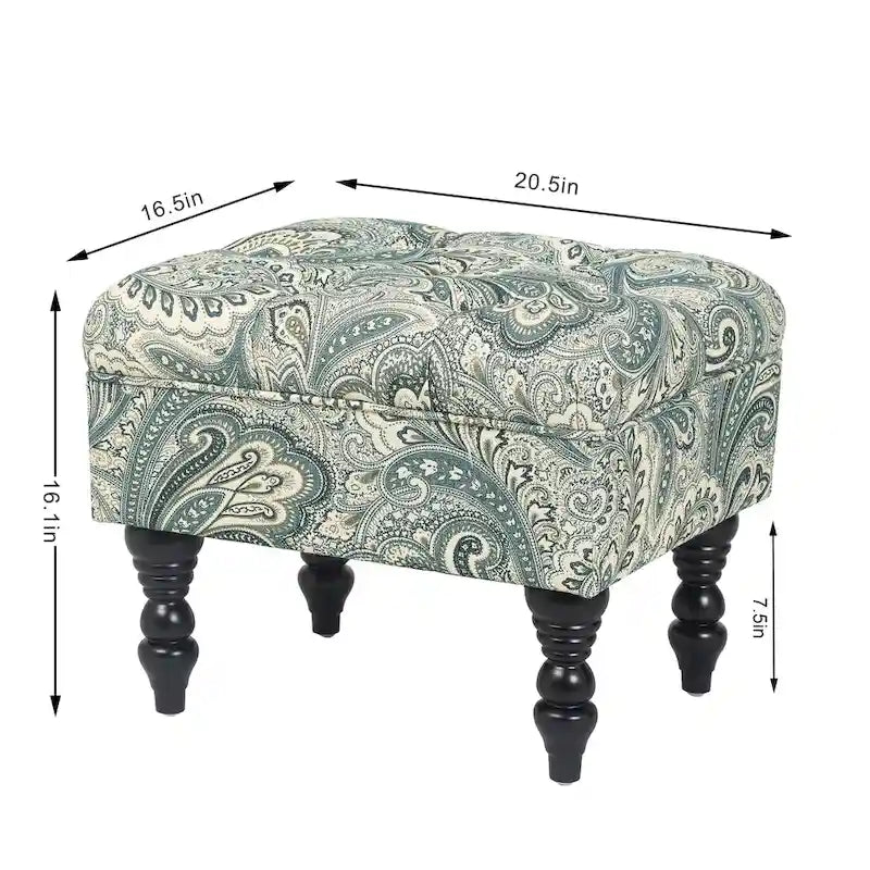 Repose-Pieds et Banc de Coiffeuse Matelassé à Motif Floral avec Cadre en Bois Massif