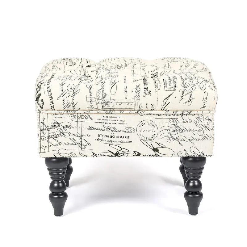 Repose-Pieds et Banc de Coiffeuse Matelassé à Motif Floral avec Cadre en Bois Massif