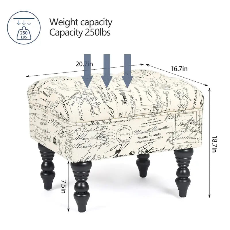 Repose-Pieds et Banc de Coiffeuse Matelassé à Motif Floral avec Cadre en Bois Massif