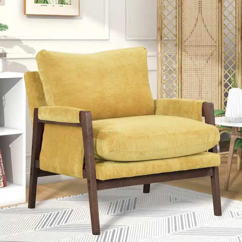 Fauteuil d'appoint en velours de style Mid-Century Modern avec accoudoirs rembourrés