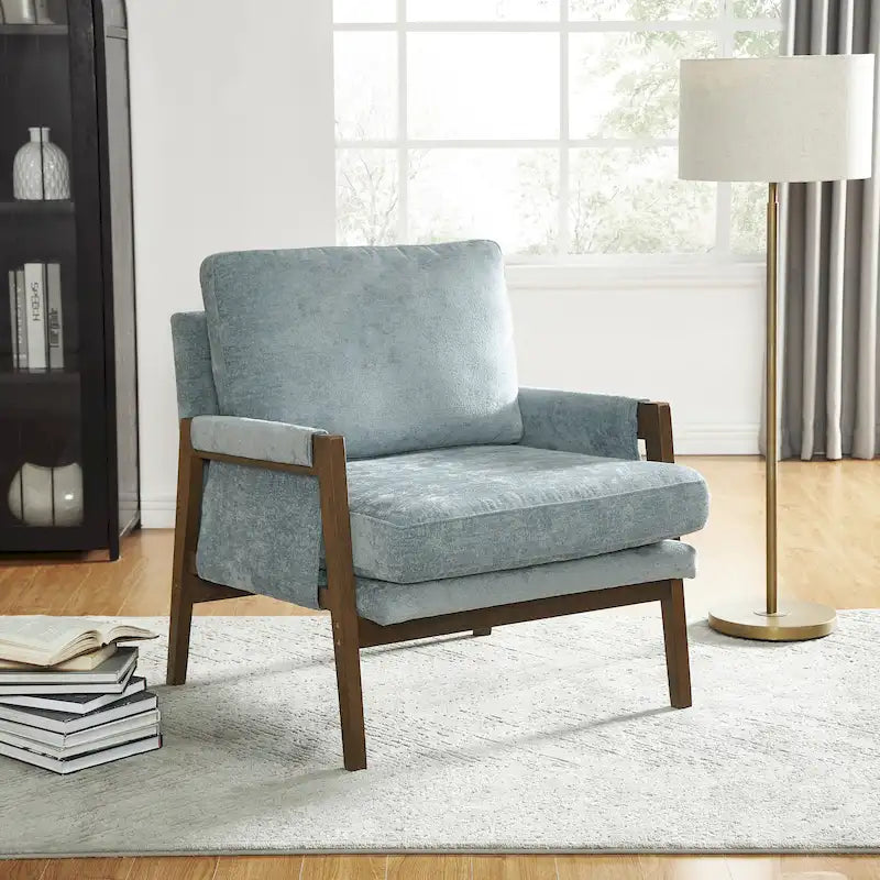 Fauteuil d'appoint en velours de style Mid-Century Modern avec accoudoirs rembourrés