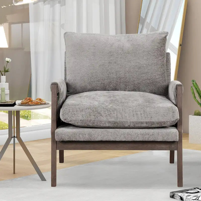 Fauteuil d'appoint en velours de style Mid-Century Modern avec accoudoirs rembourrés