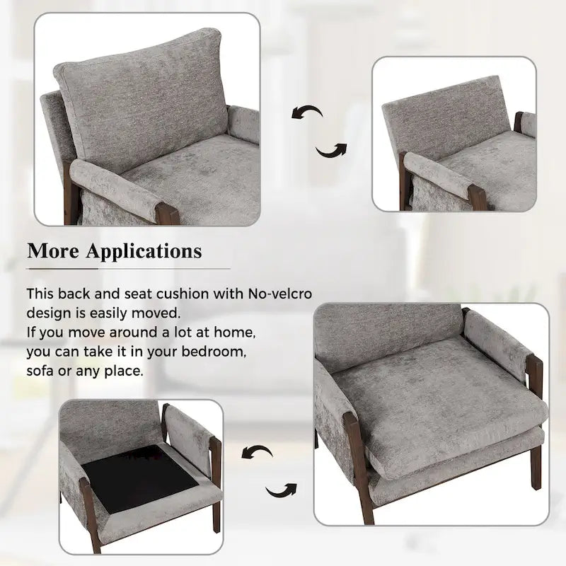 Fauteuil d'appoint en velours de style Mid-Century Modern avec accoudoirs rembourrés