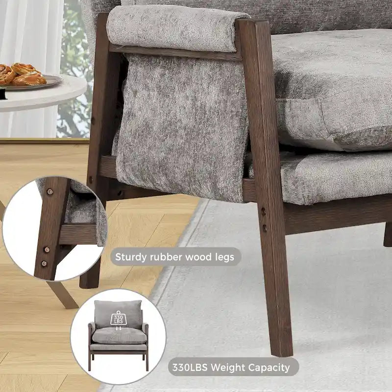 Fauteuil d'appoint en velours de style Mid-Century Modern avec accoudoirs rembourrés