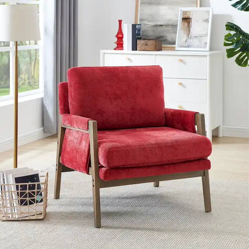 Fauteuil d'appoint en velours de style Mid-Century Modern avec accoudoirs rembourrés