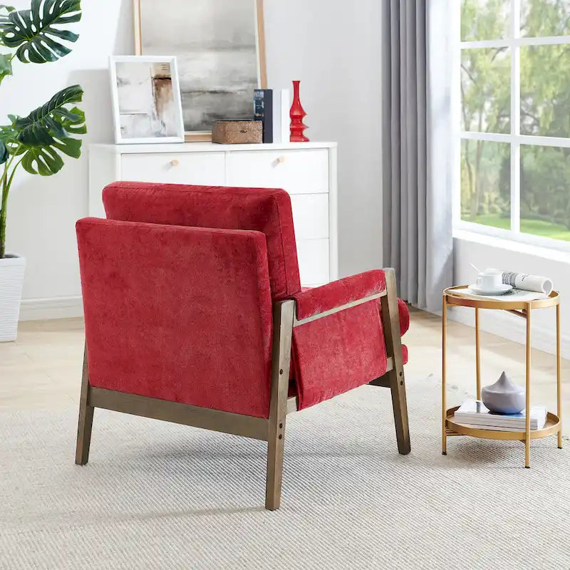 Fauteuil d'appoint en velours de style Mid-Century Modern avec accoudoirs rembourrés