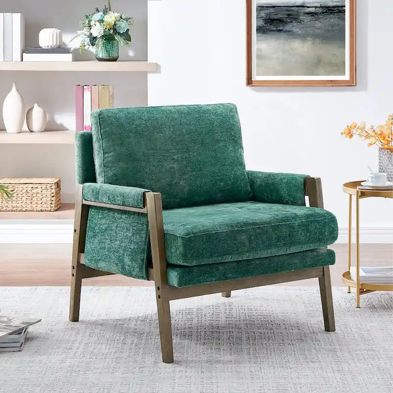Fauteuil d'appoint en velours de style Mid-Century Modern avec accoudoirs rembourrés