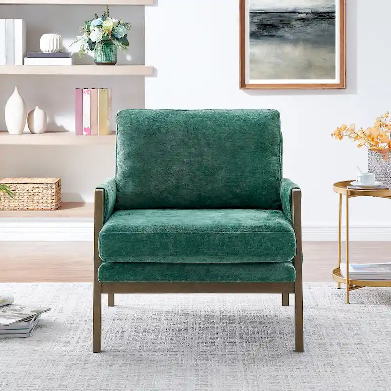 Fauteuil d'appoint en velours de style Mid-Century Modern avec accoudoirs rembourrés