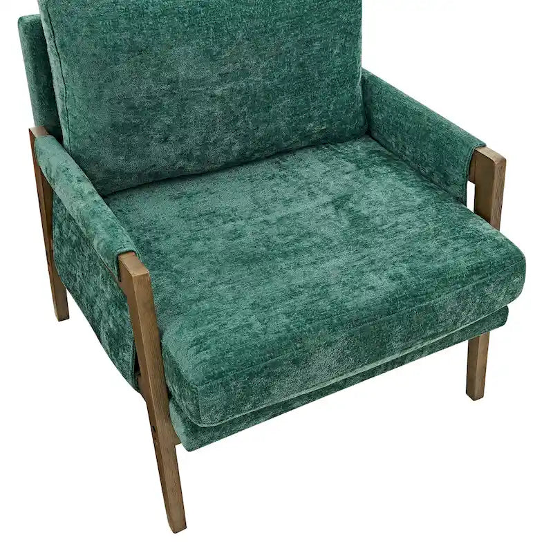Fauteuil d'appoint en velours de style Mid-Century Modern avec accoudoirs rembourrés