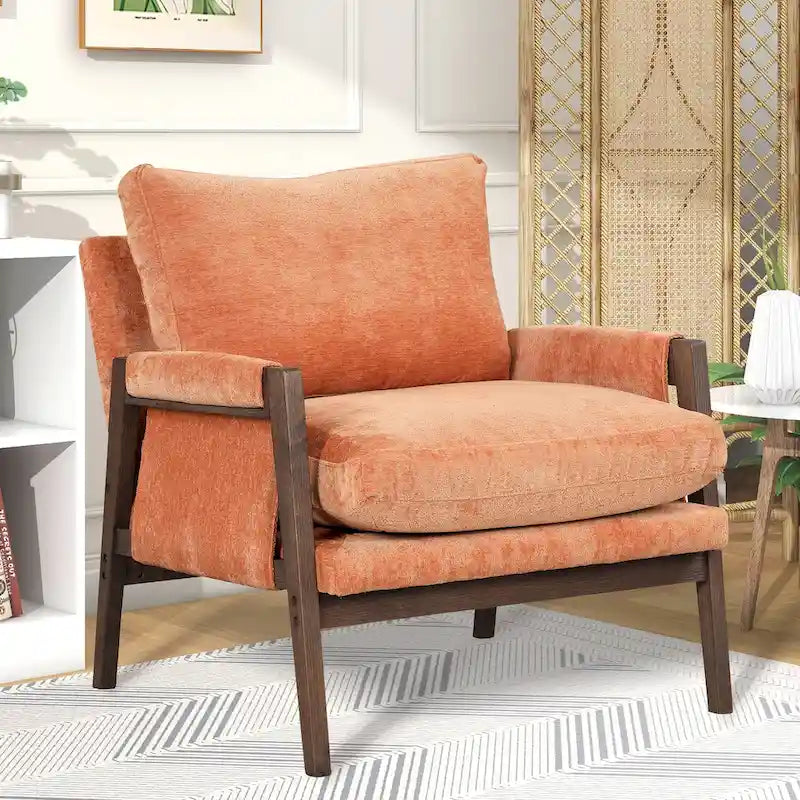 Fauteuil d'appoint en velours de style Mid-Century Modern avec accoudoirs rembourrés
