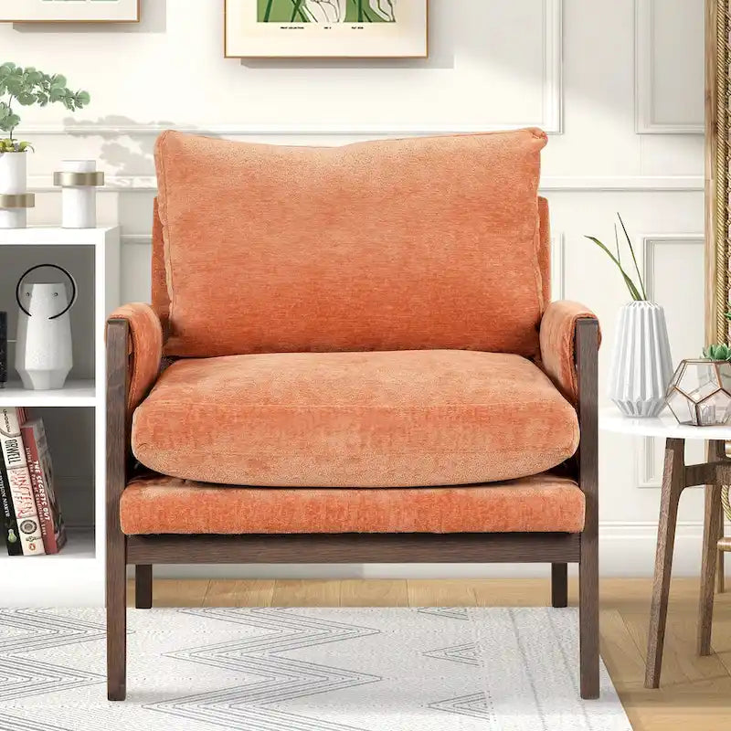 Fauteuil d'appoint en velours de style Mid-Century Modern avec accoudoirs rembourrés