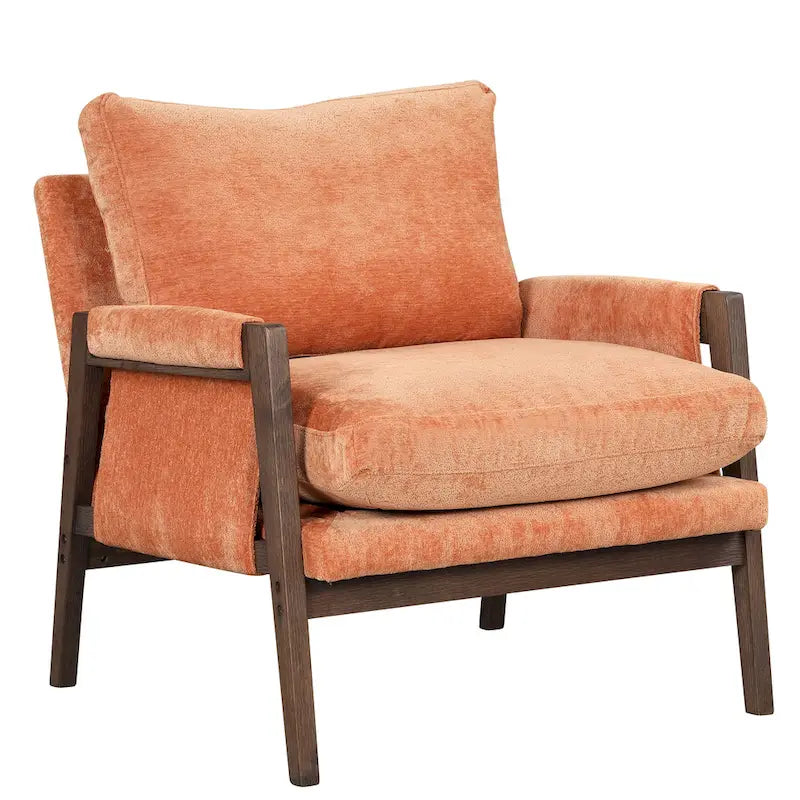 Fauteuil d'appoint en velours de style Mid-Century Modern avec accoudoirs rembourrés