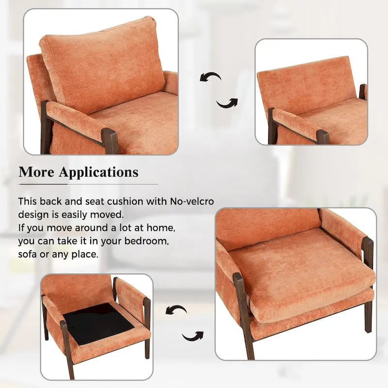 Fauteuil d'appoint en velours de style Mid-Century Modern avec accoudoirs rembourrés