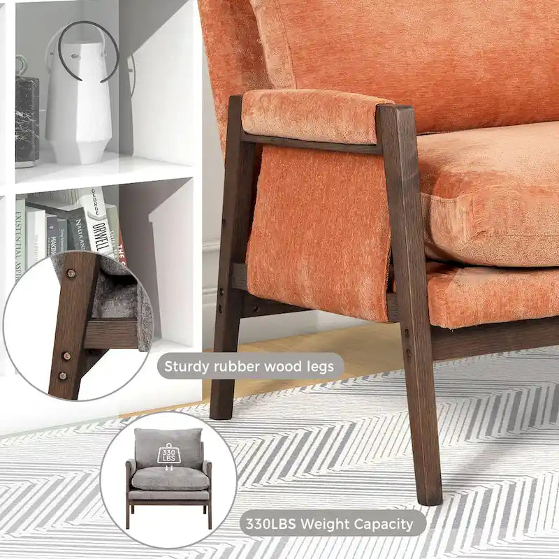 Fauteuil d'appoint en velours de style Mid-Century Modern avec accoudoirs rembourrés