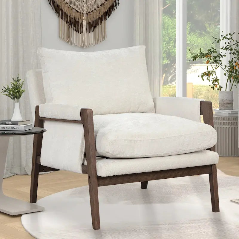 Fauteuil d'appoint en velours de style Mid-Century Modern avec accoudoirs rembourrés