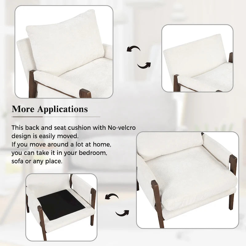 Fauteuil d'appoint en velours de style Mid-Century Modern avec accoudoirs rembourrés