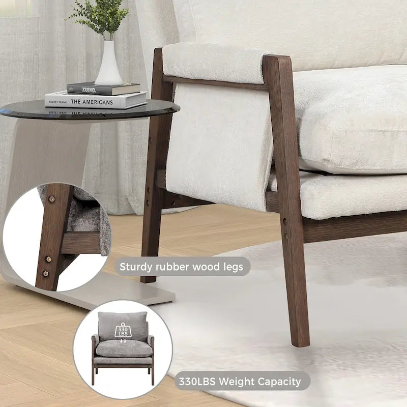 Fauteuil d'appoint en velours de style Mid-Century Modern avec accoudoirs rembourrés