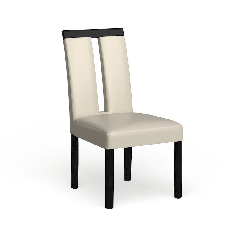 Chaise de salle à manger moderne, rembourrée blanche avec dossier ajouré et cadre noir