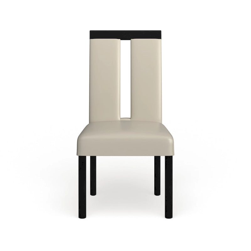 Chaise de salle à manger moderne, rembourrée blanche avec dossier ajouré et cadre noir