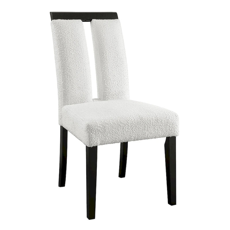 Chaise de salle à manger moderne, rembourrée blanche avec dossier ajouré et cadre noir